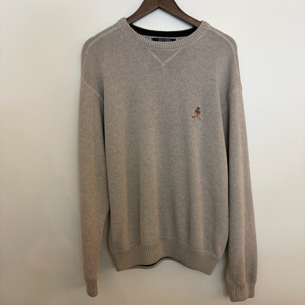 Tommy Hilfiger Mens Gray Cotton Knit Crewneck Sweater‎ Crest Logo Size Medium